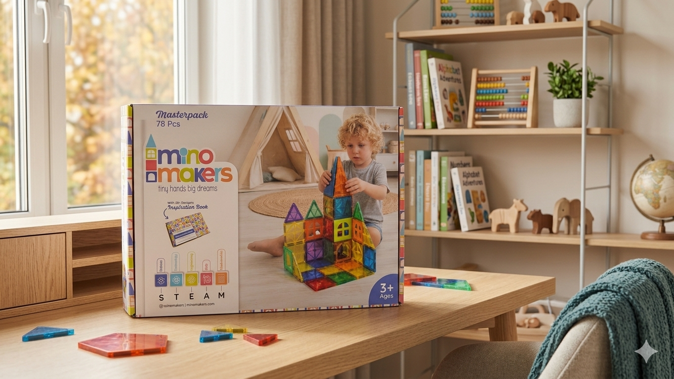 Mino Makers 78 Parça Manyetik Yapı Bloğu Seti – Eğitici STEM Oyuncak ve Yaratıcı İnşa Seti