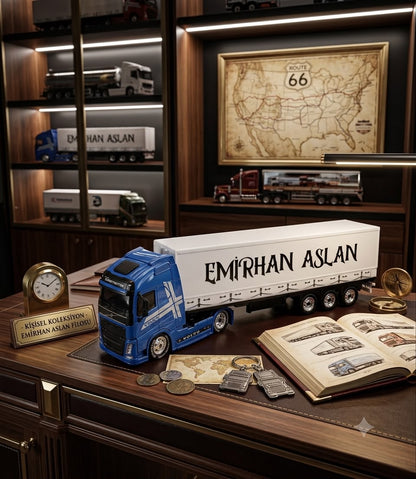 KİŞİYE ÖZEL MAKET TIR - MAVİ VOLVO OYUNCAK TIR