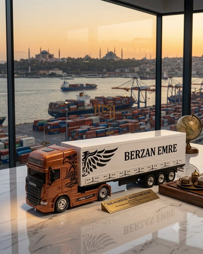 KİŞİYE ÖZEL MAKET TIR - KAHVERENGİ SCANİA OYUNCAK TIR